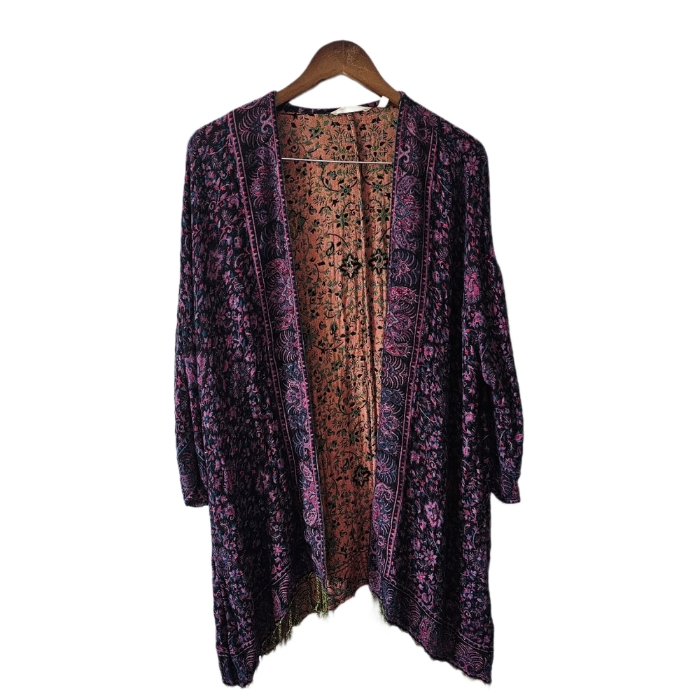 Bohemian Embroidered Kimono Paisley Open Cardigan S/M - Picture 1 of 16